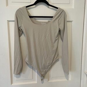 Long Sleeve Double Lined Contour Bodysuit  Oatmeal